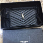 Saint Laurent Envelope Chain Wallet In Grain De Poudre Embossed Leather Black
